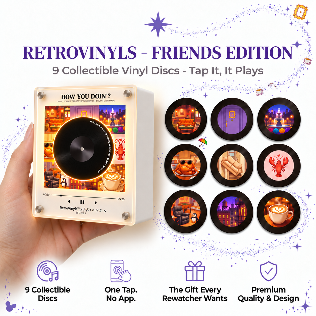 RetroVinyls x FRIENDS light-up vinyl frame – Friends Edition infographic