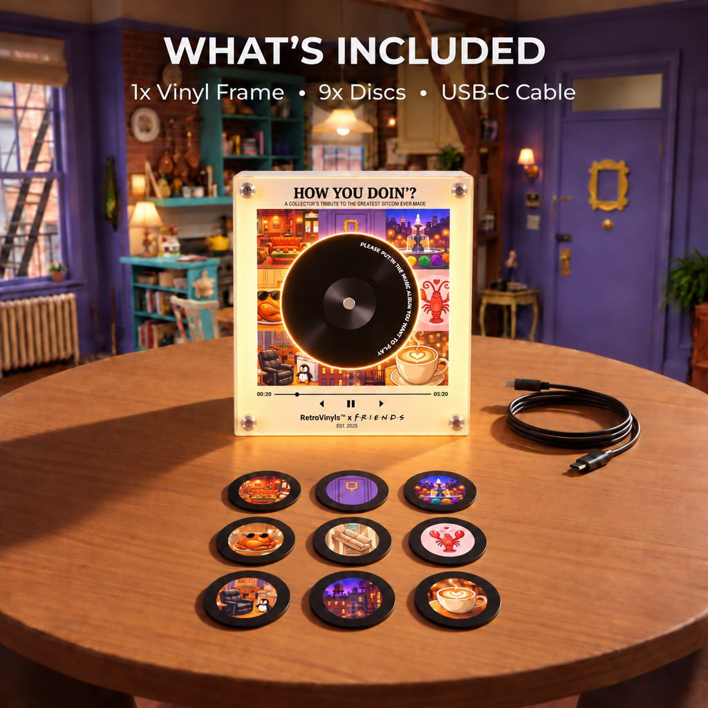 What’s included: light-up vinyl frame, 9 discs and USB-C cable