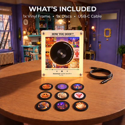 What’s included: light-up vinyl frame, 9 discs and USB-C cable
